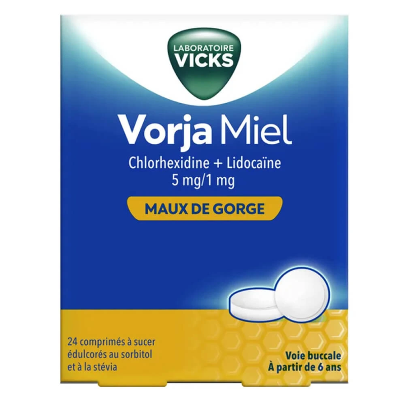 Vicks Vorja Miel 24 comprimés à sucer maux de gorge 3400930316092