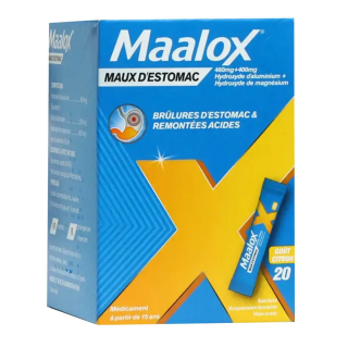Maalox maux d'estomac suspension buvable Citron 20 sachets 3400935455048