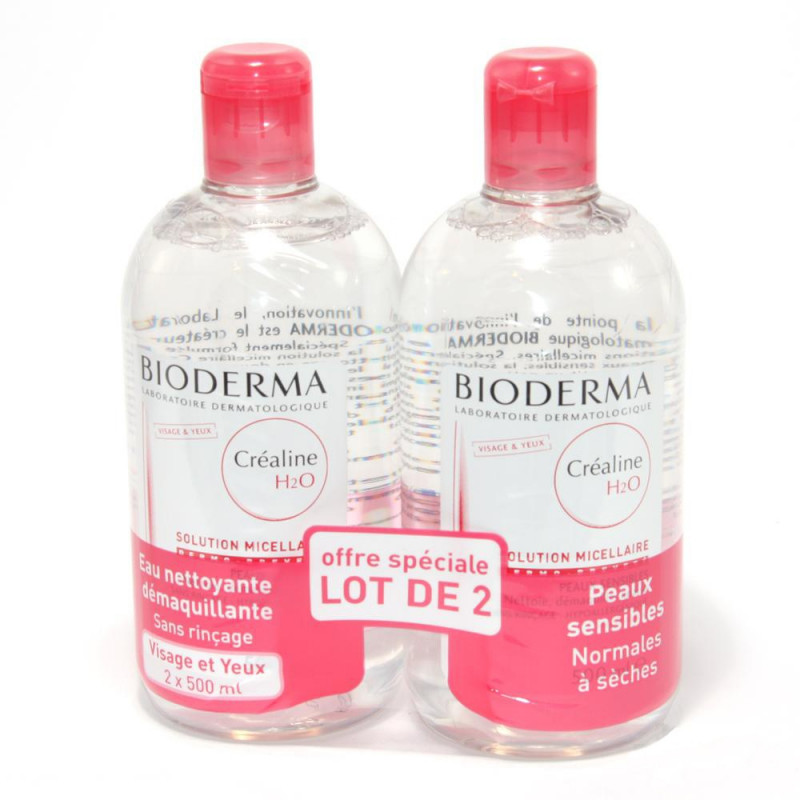 Bioderma Créaline H2O Solution Micellaire Nettoyante Démaquillante - Peaux sensibles Lot de 2x500ML Bioderma Créaline H2O Solution Micellaire Nettoyante Démaquillante - Peaux sensibles Lot de 2x500ML