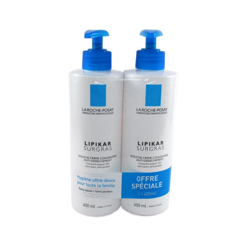 OFFRE SPECIALE La Roche Posay LIPIKAR surgras Douche Crème Concentrée anti-dessèchement peau sèche. 2 Flacons pompe de 400ML OFFRE SPECIALE La Roche Posay LIPIKAR surgras Douche Crème Concentrée anti-dessèchement peau sèche. 2 Flacons pompe de 400ML