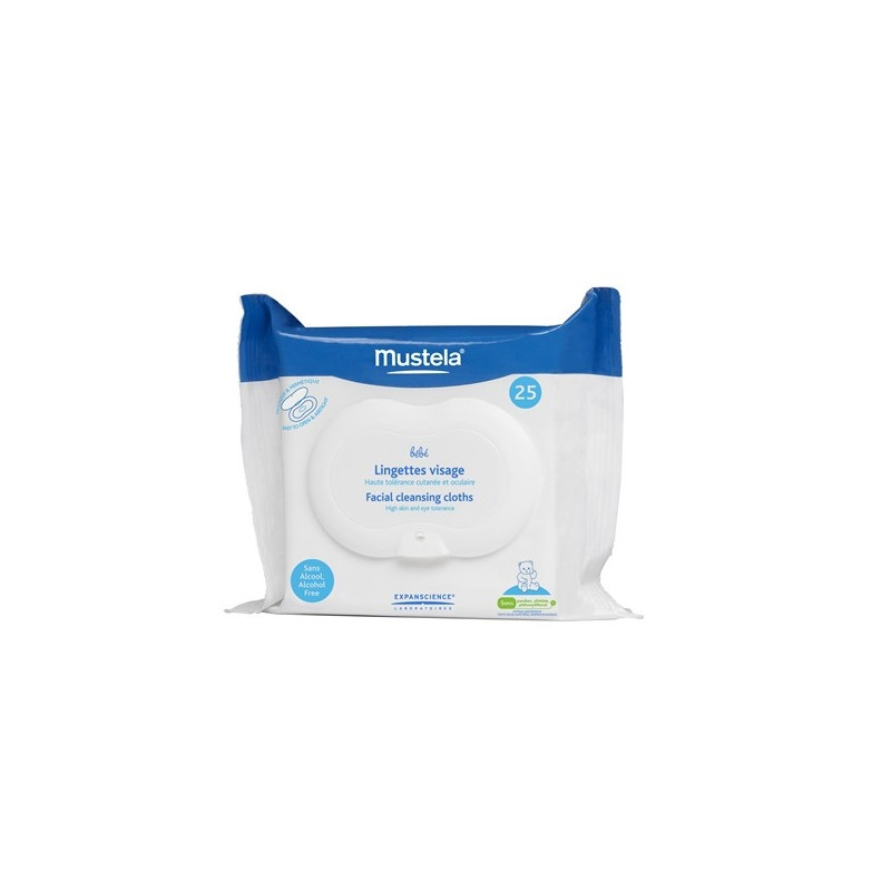 Mustela Bébé Lingettes Visage. Paquet refermable 25 lingettes